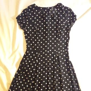 black polka dot work dress, zipper, cap sleeves